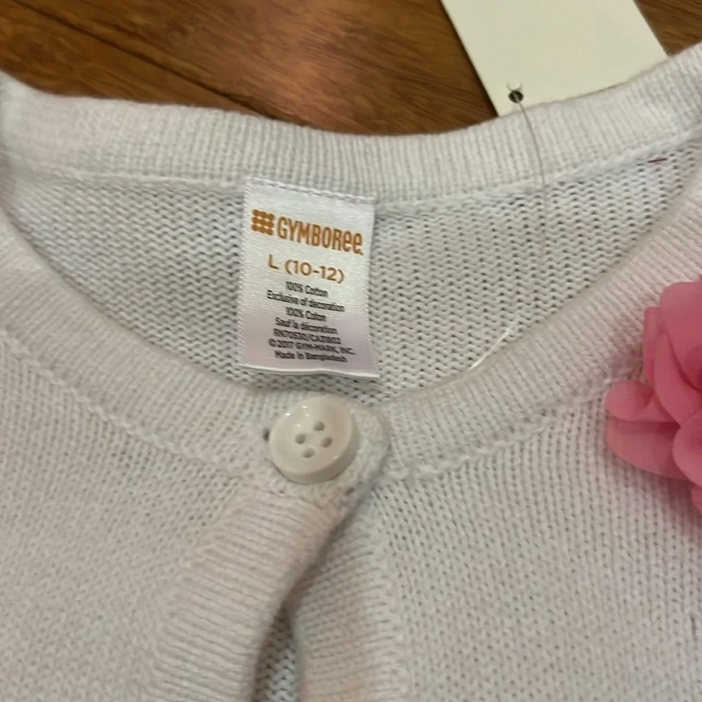 Gymboree girls white shrug with pink flower NWT size Large (10-12)